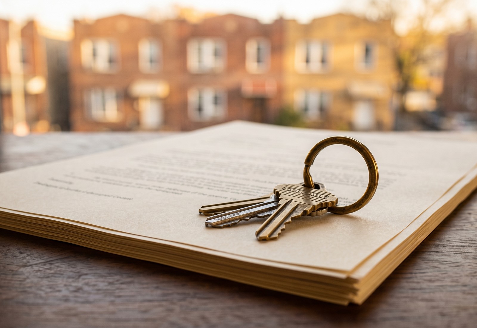 House keys resting on closing documents